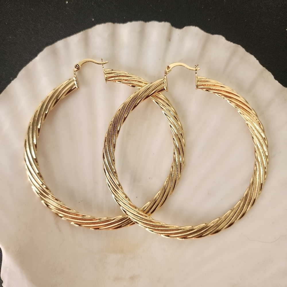Large Gold Filled Flat Swirl Hoop Earrings